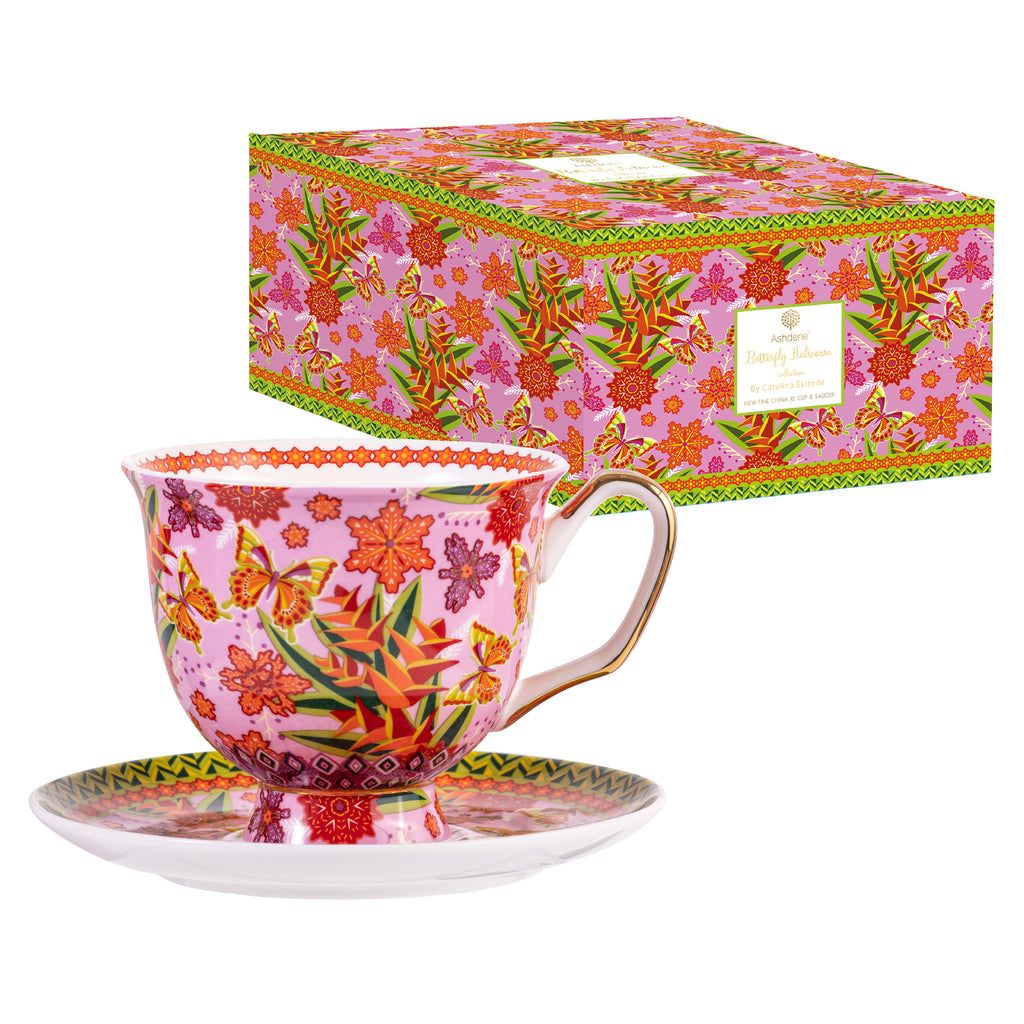 Butterfly Heliconia Tea Cup & Saucer