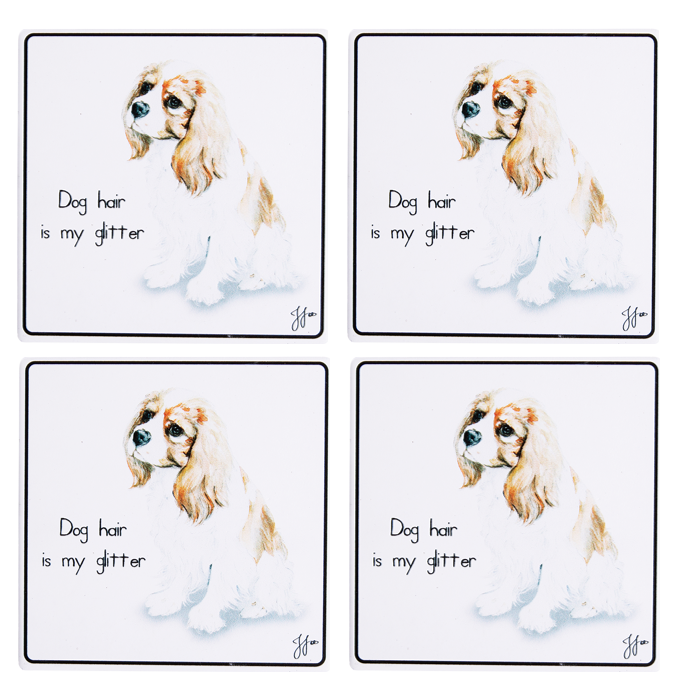 Puppy Tales King Charles Cavalier Ceramic Coaster 4pk