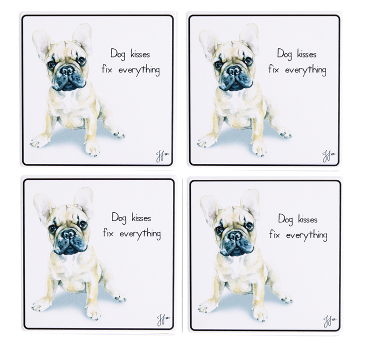 Puppy Tales French Bulldog Ceramic Coaster 4pk