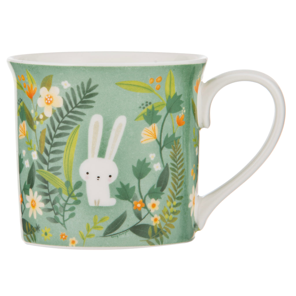 Playful Bunnies Green Garden Wide Flare Mug