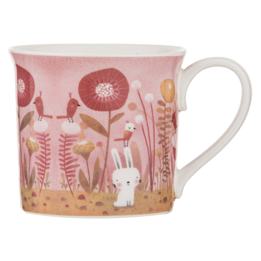 Playful Bunnies Pink Garden Wide Flare Mug