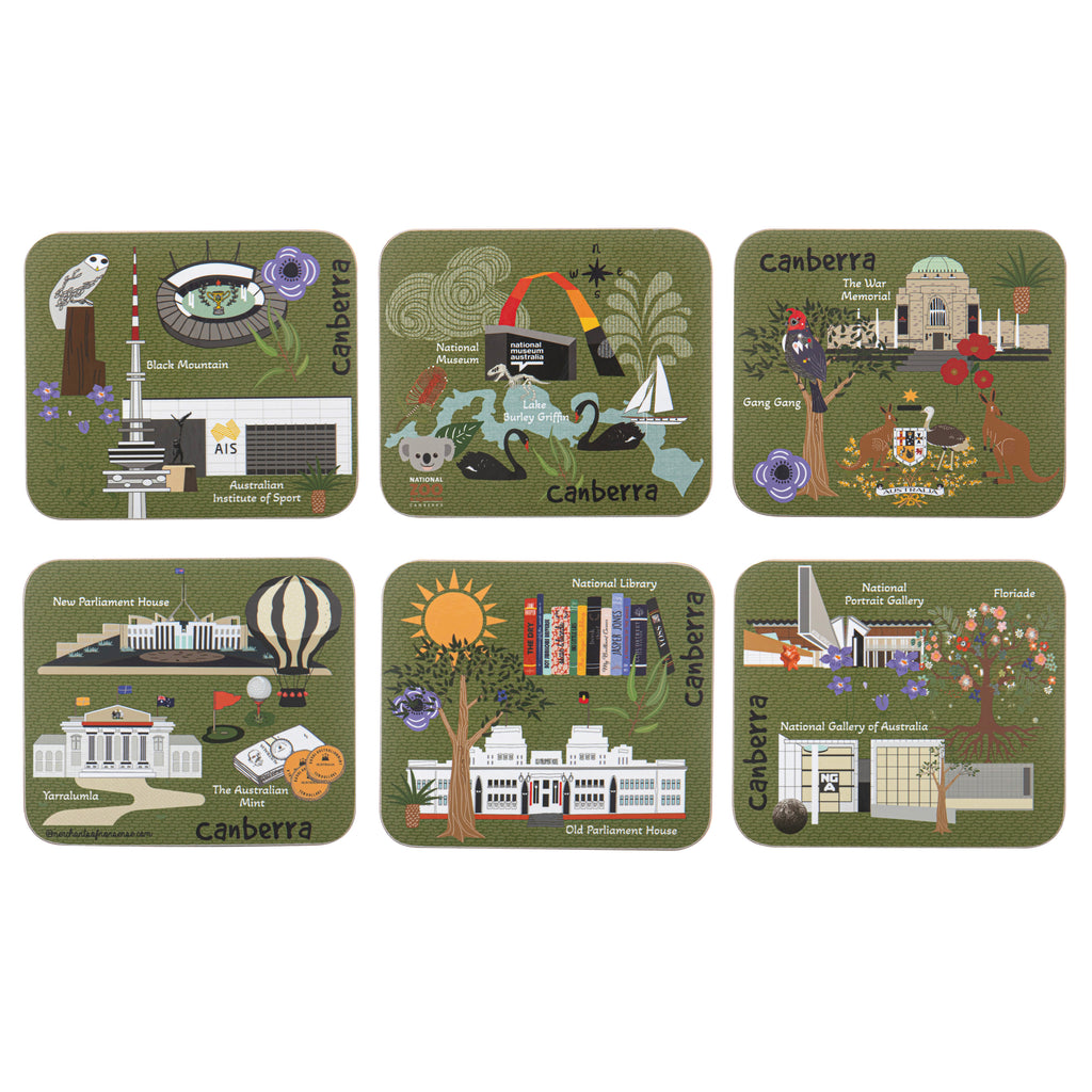 Land Down Under Canberra 6pk Coaster
