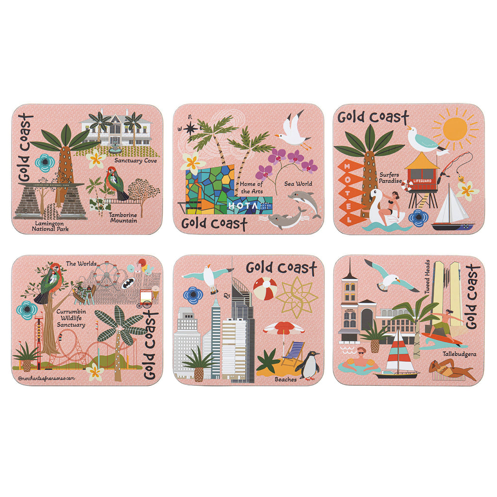 Land Down Under Gold Coast 6pk Coaster