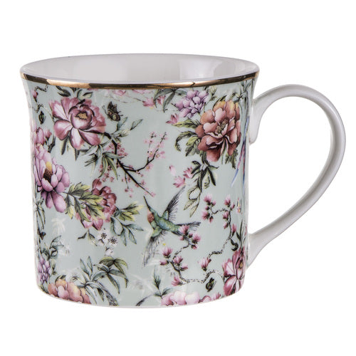 Hummingbirds and Butterflies Design on Chinoiserie Wide Flare Mug  
