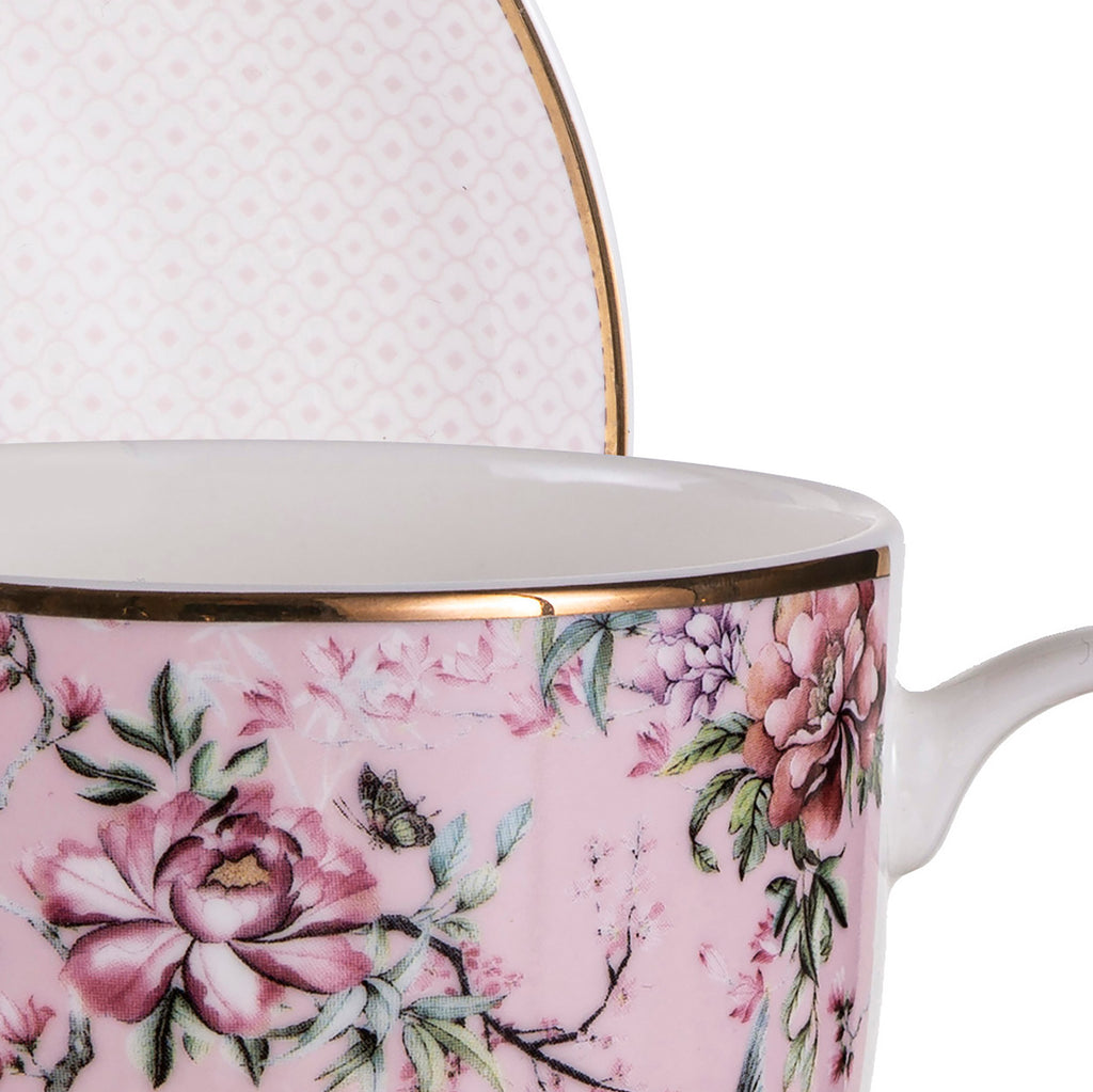 Chinoiserie Cup & Saucer accented with touches of gold