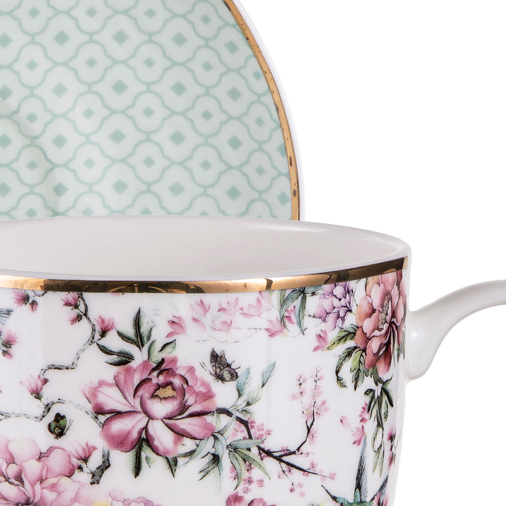  Chinoiserie Cup & Saucer featuring blooming florals