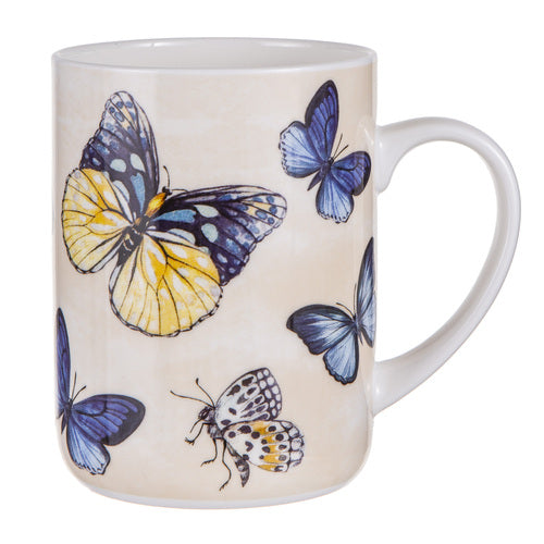 Fluttering Wings Mug with Blue Butterflies