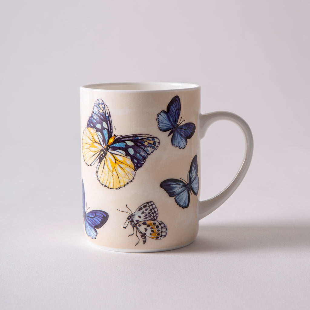 Blue Butterfly Fluttering Wings Mug with watercolour shade