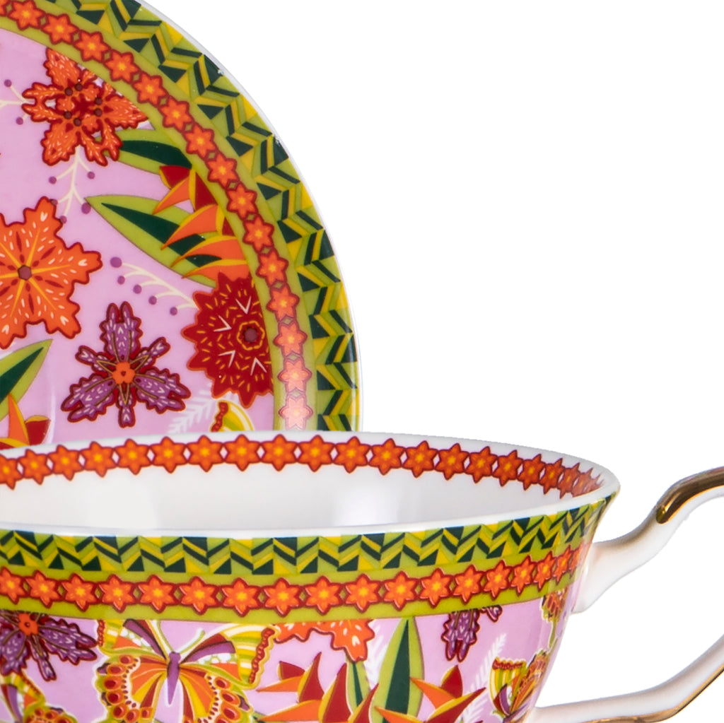 close up of Butterfly Heliconia Cup & Saucer