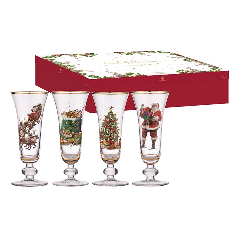 Spirit of Christmas Glass Champagne Flute Set