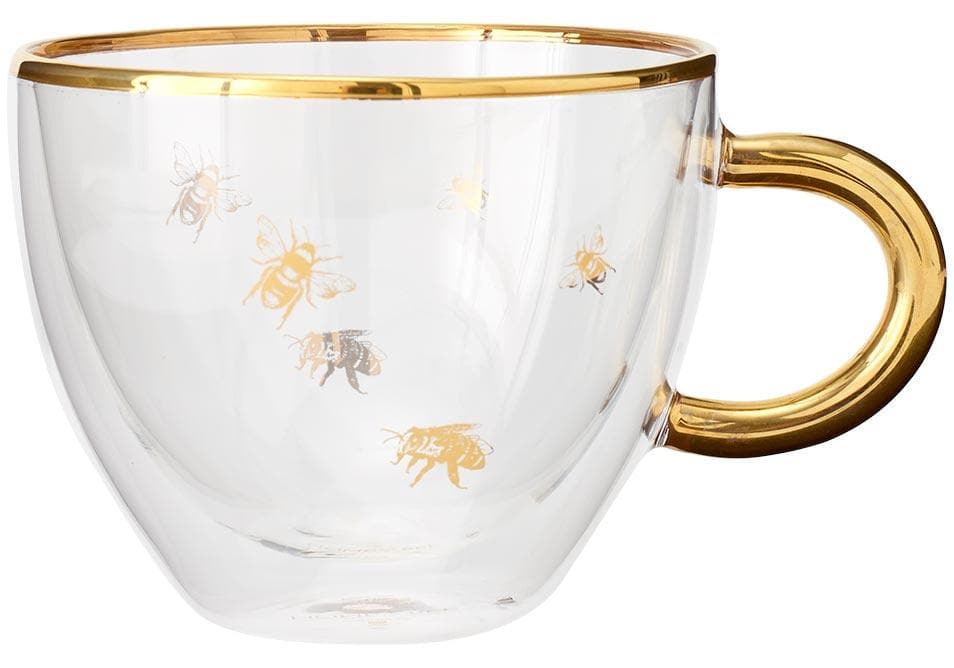 Honey Bee Double Walled Glass Cup