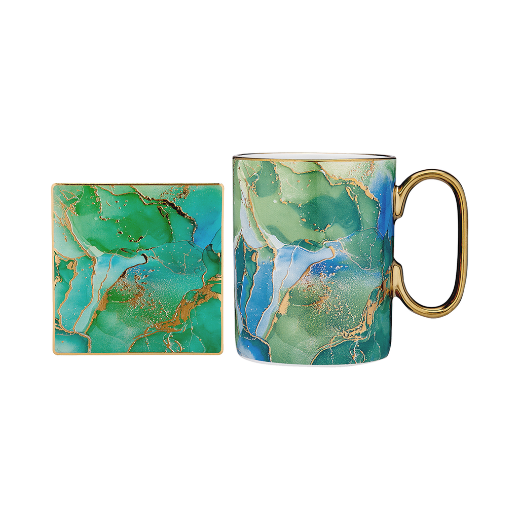 Gemstones Mug & Coaster Set accented with gold