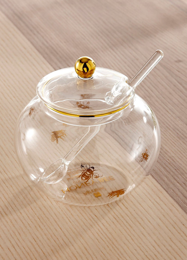 Honey Bee Glass Sugar Bowl With Spoon transparent range