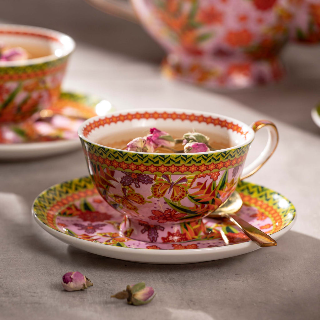 Butterfly Heliconia Cup & Saucer reinterprets the Latin American folklore